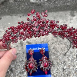 Michaelle Bordo Gelin Kına Tacı Özel Gün Aksesuar Kadın Taç Ve Geniş Mekik Küpe Takımı-MICHAELLE-25 Michaelle Bordo Gelin Kına Tacı Özel Gün Aksesuar Kadın Taç Ve Geniş Mekik Küpe Takımı-MICHAELLE-25