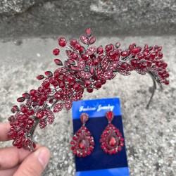 Michaelle Bordo Gelin Kına Tacı Özel Gün Aksesuar Kadın Taç Ve Damla Mekik Küpe Takımı-MICHAELLE-26 Michaelle Bordo Gelin Kına Tacı Özel Gün Aksesuar Kadın Taç Ve Damla Mekik Küpe Takımı-MICHAELLE-26