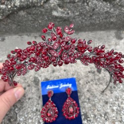 Michaelle Bordo Gelin Kına Tacı Özel Gün Aksesuar Kadın Taç Ve Damla Mekik Küpe Takımı-MICHAELLE-26 Michaelle Bordo Gelin Kına Tacı Özel Gün Aksesuar Kadın Taç Ve Damla Mekik Küpe Takımı-MICHAELLE-26