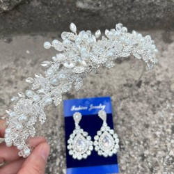 Michaelle Gümüş Gelin Kına Tacı Özel Gün Aksesuar Kadın Taç Ve Damla Mekik Küpe Takımı-MICHAELLE-27 Michaelle Gümüş Gelin Kına Tacı Özel Gün Aksesuar Kadın Taç Ve Damla Mekik Küpe Takımı-MICHAELLE-27