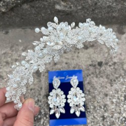 Michaelle Gümüş Gelin Kına Tacı Özel Gün Aksesuar Kadın Taç Ve Üç Mekik Küpe Takımı-MICHAELLE-28 Michaelle Gümüş Gelin Kına Tacı Özel Gün Aksesuar Kadın Taç Ve Üç Mekik Küpe Takımı-MICHAELLE-28