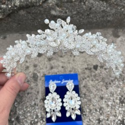 Michaelle Gümüş Gelin Kına Tacı Özel Gün Aksesuar Kadın Taç Ve Üç Mekik Küpe Takımı-MICHAELLE-28 Michaelle Gümüş Gelin Kına Tacı Özel Gün Aksesuar Kadın Taç Ve Üç Mekik Küpe Takımı-MICHAELLE-28