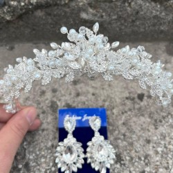 Michaelle Gümüş Gelin Kına Tacı Özel Gün Aksesuar Kadın Taç Ve Geniş Mekik Küpe Takımı-MICHAELLE-30 Michaelle Gümüş Gelin Kına Tacı Özel Gün Aksesuar Kadın Taç Ve Geniş Mekik Küpe Takımı-MICHAELLE-30