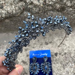 Michaelle Lacivert Gelin Kına Tacı Özel Gün Aksesuar Kadın Taç Ve İnce Mekik Küpe Takımı-MICHAELLE-7 Michaelle Lacivert Gelin Kına Tacı Özel Gün Aksesuar Kadın Taç Ve İnce Mekik Küpe Takımı-MICHAELLE-7