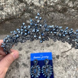 Michaelle Lacivert Gelin Kına Tacı Özel Gün Aksesuar Kadın Taç Ve İnce Mekik Küpe Takımı-MICHAELLE-7 Michaelle Lacivert Gelin Kına Tacı Özel Gün Aksesuar Kadın Taç Ve İnce Mekik Küpe Takımı-MICHAELLE-7