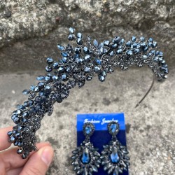 Michaelle Lacivert Gelin Kına Tacı Özel Gün Aksesuar Kadın Taç Ve Geniş Mekik Küpe Takımı-MICHAELLE-8 Michaelle Lacivert Gelin Kına Tacı Özel Gün Aksesuar Kadın Taç Ve Geniş Mekik Küpe Takımı-MICHAELLE-8