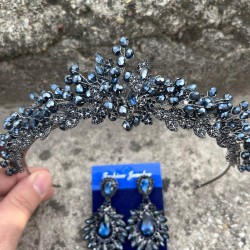 Michaelle Lacivert Gelin Kına Tacı Özel Gün Aksesuar Kadın Taç Ve Geniş Mekik Küpe Takımı-MICHAELLE-8 Michaelle Lacivert Gelin Kına Tacı Özel Gün Aksesuar Kadın Taç Ve Geniş Mekik Küpe Takımı-MICHAELLE-8