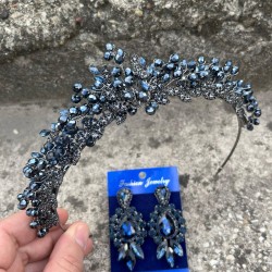 Michaelle Lacivert Gelin Kına Tacı Özel Gün Aksesuar Kadın Taç Ve Üç Mekik Küpe Takımı-MICHAELLE-9 Michaelle Lacivert Gelin Kına Tacı Özel Gün Aksesuar Kadın Taç Ve Üç Mekik Küpe Takımı-MICHAELLE-9