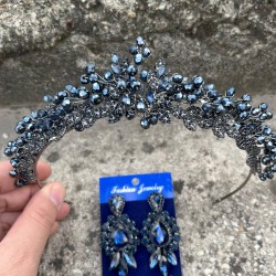 Michaelle Lacivert Gelin Kına Tacı Özel Gün Aksesuar Kadın Taç Ve Üç Mekik Küpe Takımı-MICHAELLE-9 Michaelle Lacivert Gelin Kına Tacı Özel Gün Aksesuar Kadın Taç Ve Üç Mekik Küpe Takımı-MICHAELLE-9