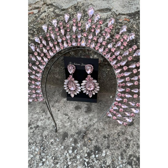 Michaelle Pembe Gelin Kına Tacı Özel Gün Aksesuar Kadın Taç Ve Geniş Mekik Küpe Takımı-MICHELLE-10 Michaelle Pembe Gelin Kına Tacı Özel Gün Aksesuar Kadın Taç Ve Geniş Mekik Küpe Takımı-MICHELLE-10