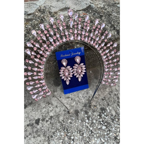 Michaelle Pembe Gelin Kına Tacı Özel Gün Aksesuar Kadın Taç Ve İnce Mekik Küpe Takımı-MICHELLE-11 Michaelle Pembe Gelin Kına Tacı Özel Gün Aksesuar Kadın Taç Ve İnce Mekik Küpe Takımı-MICHELLE-11