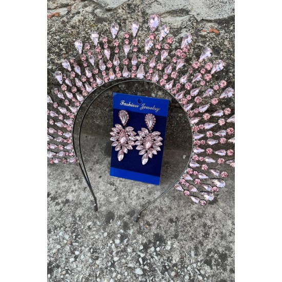 Michaelle Pembe Gelin Kına Tacı Özel Gün Aksesuar Kadın Taç Ve İnce Mekik Küpe Takımı-MICHELLE-11 Michaelle Pembe Gelin Kına Tacı Özel Gün Aksesuar Kadın Taç Ve İnce Mekik Küpe Takımı-MICHELLE-11