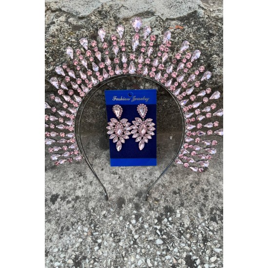 Michaelle Pembe Gelin Kına Tacı Özel Gün Aksesuar Kadın Taç Ve İnce Mekik Küpe Takımı-MICHELLE-11 Michaelle Pembe Gelin Kına Tacı Özel Gün Aksesuar Kadın Taç Ve İnce Mekik Küpe Takımı-MICHELLE-11