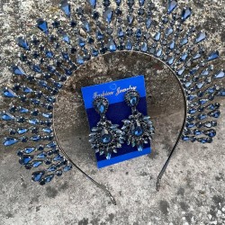 Michaelle Lacivert Gelin Kına Tacı Özel Gün Aksesuar Kadın Taç Ve Geniş Mekik Küpe Takımı-MICHELLE-12 Michaelle Lacivert Gelin Kına Tacı Özel Gün Aksesuar Kadın Taç Ve Geniş Mekik Küpe Takımı-MICHELLE-12