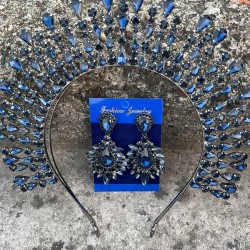 Michaelle Lacivert Gelin Kına Tacı Özel Gün Aksesuar Kadın Taç Ve Geniş Mekik Küpe Takımı-MICHELLE-12 Michaelle Lacivert Gelin Kına Tacı Özel Gün Aksesuar Kadın Taç Ve Geniş Mekik Küpe Takımı-MICHELLE-12