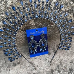 Michaelle Lacivert Gelin Kına Tacı Özel Gün Aksesuar Kadın Taç Ve Üç Mekik Küpe Takımı-MICHELLE-14 Michaelle Lacivert Gelin Kına Tacı Özel Gün Aksesuar Kadın Taç Ve Üç Mekik Küpe Takımı-MICHELLE-14