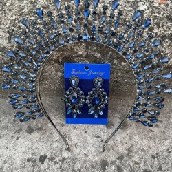 Michaelle Lacivert Gelin Kına Tacı Özel Gün Aksesuar Kadın Taç Ve Üç Mekik Küpe Takımı-MICHELLE-14 Michaelle Lacivert Gelin Kına Tacı Özel Gün Aksesuar Kadın Taç Ve Üç Mekik Küpe Takımı-MICHELLE-14