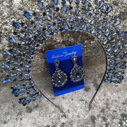 Michaelle Lacivert Gelin Kına Tacı Özel Gün Aksesuar Kadın Taç Ve Damla Mekik Küpe Takımı-MICHELLE-15 Michaelle Lacivert Gelin Kına Tacı Özel Gün Aksesuar Kadın Taç Ve Damla Mekik Küpe Takımı-MICHELLE-15