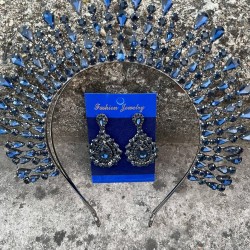 Michaelle Lacivert Gelin Kına Tacı Özel Gün Aksesuar Kadın Taç Ve Damla Mekik Küpe Takımı-MICHELLE-15 Michaelle Lacivert Gelin Kına Tacı Özel Gün Aksesuar Kadın Taç Ve Damla Mekik Küpe Takımı-MICHELLE-15