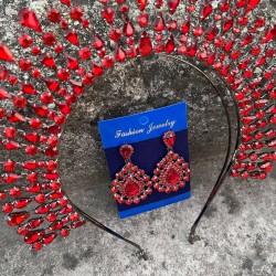 Michaelle Kırmızı Gelin Kına Tacı Özel Gün Aksesuar Kadın Taç Ve Damla Mekik Küpe Takımı-MICHELLE-16 Michaelle Kırmızı Gelin Kına Tacı Özel Gün Aksesuar Kadın Taç Ve Damla Mekik Küpe Takımı-MICHELLE-16