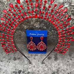 Michaelle Kırmızı Gelin Kına Tacı Özel Gün Aksesuar Kadın Taç Ve Damla Mekik Küpe Takımı-MICHELLE-16 Michaelle Kırmızı Gelin Kına Tacı Özel Gün Aksesuar Kadın Taç Ve Damla Mekik Küpe Takımı-MICHELLE-16