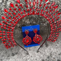 Michaelle Kırmızı Gelin Kına Tacı Özel Gün Aksesuar Kadın Taç Ve Geniş Mekik Küpe Takımı-MICHELLE-17 Michaelle Kırmızı Gelin Kına Tacı Özel Gün Aksesuar Kadın Taç Ve Geniş Mekik Küpe Takımı-MICHELLE-17