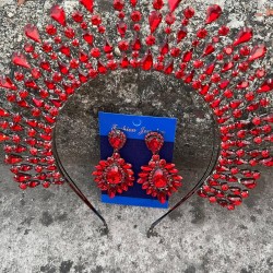 Michaelle Kırmızı Gelin Kına Tacı Özel Gün Aksesuar Kadın Taç Ve Geniş Mekik Küpe Takımı-MICHELLE-17 Michaelle Kırmızı Gelin Kına Tacı Özel Gün Aksesuar Kadın Taç Ve Geniş Mekik Küpe Takımı-MICHELLE-17