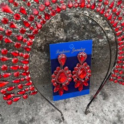 Michaelle Kırmızı Gelin Kına Tacı Özel Gün Aksesuar Kadın Taç Ve Üç Mekik Küpe Takımı-MICHELLE-18 Michaelle Kırmızı Gelin Kına Tacı Özel Gün Aksesuar Kadın Taç Ve Üç Mekik Küpe Takımı-MICHELLE-18