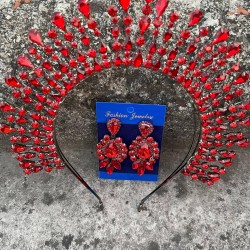 Michaelle Kırmızı Gelin Kına Tacı Özel Gün Aksesuar Kadın Taç Ve Üç Mekik Küpe Takımı-MICHELLE-18 Michaelle Kırmızı Gelin Kına Tacı Özel Gün Aksesuar Kadın Taç Ve Üç Mekik Küpe Takımı-MICHELLE-18