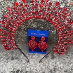 Michaelle Kırmızı Gelin Kına Tacı Özel Gün Aksesuar Kadın Taç Ve İnce Mekik Küpe Takımı-MICHELLE-19 Michaelle Kırmızı Gelin Kına Tacı Özel Gün Aksesuar Kadın Taç Ve İnce Mekik Küpe Takımı-MICHELLE-19