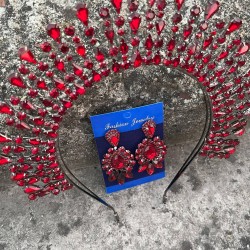 Michaelle Bordo Gelin Kına Tacı Özel Gün Aksesuar Kadın Taç Ve Üç Mekik Küpe Takımı-MICHELLE-21 Michaelle Bordo Gelin Kına Tacı Özel Gün Aksesuar Kadın Taç Ve Üç Mekik Küpe Takımı-MICHELLE-21