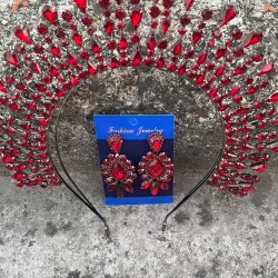 Michaelle Bordo Gelin Kına Tacı Özel Gün Aksesuar Kadın Taç Ve Üç Mekik Küpe Takımı-MICHELLE-21 Michaelle Bordo Gelin Kına Tacı Özel Gün Aksesuar Kadın Taç Ve Üç Mekik Küpe Takımı-MICHELLE-21