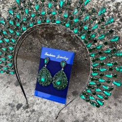 Michaelle Yeşil Gelin Kına Tacı Özel Gün Aksesuar Kadın Taç Ve Damla Mekik Küpe Takımı-MICHELLE-26 Michaelle Yeşil Gelin Kına Tacı Özel Gün Aksesuar Kadın Taç Ve Damla Mekik Küpe Takımı-MICHELLE-26