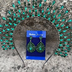 Michaelle Yeşil Gelin Kına Tacı Özel Gün Aksesuar Kadın Taç Ve Damla Mekik Küpe Takımı-MICHELLE-26 Michaelle Yeşil Gelin Kına Tacı Özel Gün Aksesuar Kadın Taç Ve Damla Mekik Küpe Takımı-MICHELLE-26