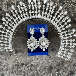 Michaelle Gümüş Gelin Kına Tacı Özel Gün Aksesuar Kadın Taç Ve Geniş Mekik Küpe Takımı-MICHELLE-30 Michaelle Gümüş Gelin Kına Tacı Özel Gün Aksesuar Kadın Taç Ve Geniş Mekik Küpe Takımı-MICHELLE-30