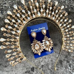 Michaelle Gold Gelin Kına Tacı Özel Gün Aksesuar Kadın Taç Ve Geniş Mekik Küpe Takımı-MICHELLE-32 Michaelle Gold Gelin Kına Tacı Özel Gün Aksesuar Kadın Taç Ve Geniş Mekik Küpe Takımı-MICHELLE-32