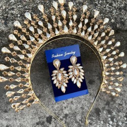 Michaelle Gold Gelin Kına Tacı Özel Gün Aksesuar Kadın Taç Ve İnce Mekik Küpe Takımı-MICHELLE-33 Michaelle Gold Gelin Kına Tacı Özel Gün Aksesuar Kadın Taç Ve İnce Mekik Küpe Takımı-MICHELLE-33