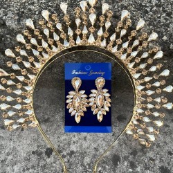 Michaelle Gold Gelin Kına Tacı Özel Gün Aksesuar Kadın Taç Ve İnce Mekik Küpe Takımı-MICHELLE-33 Michaelle Gold Gelin Kına Tacı Özel Gün Aksesuar Kadın Taç Ve İnce Mekik Küpe Takımı-MICHELLE-33