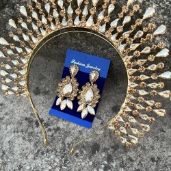 Michaelle Gold Gelin Kına Tacı Özel Gün Aksesuar Kadın Taç Ve Üç Mekik Küpe Takımı-MICHELLE-34 Michaelle Gold Gelin Kına Tacı Özel Gün Aksesuar Kadın Taç Ve Üç Mekik Küpe Takımı-MICHELLE-34