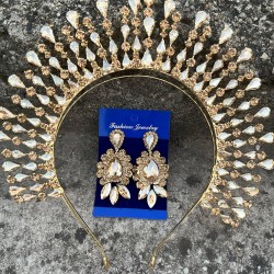 Michaelle Gold Gelin Kına Tacı Özel Gün Aksesuar Kadın Taç Ve Üç Mekik Küpe Takımı-MICHELLE-34 Michaelle Gold Gelin Kına Tacı Özel Gün Aksesuar Kadın Taç Ve Üç Mekik Küpe Takımı-MICHELLE-34