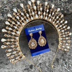 Michaelle Gold Gelin Kına Tacı Özel Gün Aksesuar Kadın Taç Ve Damla Mekik Küpe Takımı-MICHELLE-35 Michaelle Gold Gelin Kına Tacı Özel Gün Aksesuar Kadın Taç Ve Damla Mekik Küpe Takımı-MICHELLE-35