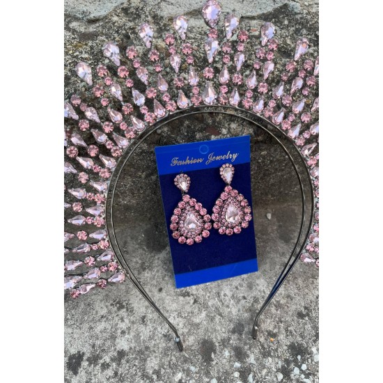 Michaelle Pembe Gelin Kına Tacı Özel Gün Aksesuar Kadın Taç Ve Damla Mekik Küpe Takımı-MICHELLE-8 Michaelle Pembe Gelin Kına Tacı Özel Gün Aksesuar Kadın Taç Ve Damla Mekik Küpe Takımı-MICHELLE-8