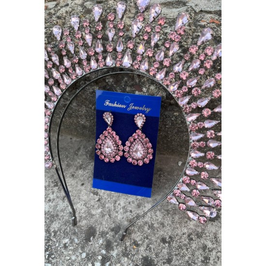 Michaelle Pembe Gelin Kına Tacı Özel Gün Aksesuar Kadın Taç Ve Damla Mekik Küpe Takımı-MICHELLE-8 Michaelle Pembe Gelin Kına Tacı Özel Gün Aksesuar Kadın Taç Ve Damla Mekik Küpe Takımı-MICHELLE-8