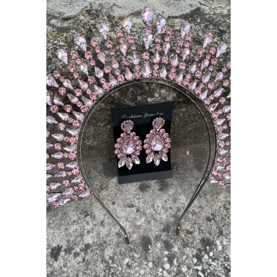 Michaelle Pembe Gelin Kına Tacı Özel Gün Aksesuar Kadın Taç Ve Üç Mekik Küpe Takımı-MICHELLE-9 Michaelle Pembe Gelin Kına Tacı Özel Gün Aksesuar Kadın Taç Ve Üç Mekik Küpe Takımı-MICHELLE-9
