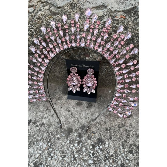 Michaelle Pembe Gelin Kına Tacı Özel Gün Aksesuar Kadın Taç Ve Üç Mekik Küpe Takımı-MICHELLE-9 Michaelle Pembe Gelin Kına Tacı Özel Gün Aksesuar Kadın Taç Ve Üç Mekik Küpe Takımı-MICHELLE-9