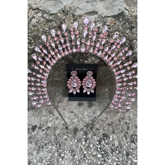 Michaelle Pembe Gelin Kına Tacı Özel Gün Aksesuar Kadın Taç Ve Üç Mekik Küpe Takımı-MICHELLE-9 Michaelle Pembe Gelin Kına Tacı Özel Gün Aksesuar Kadın Taç Ve Üç Mekik Küpe Takımı-MICHELLE-9