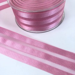 Pembe Üç Çizgi Saten Süsleme Kurdelesi-MKUR-1002