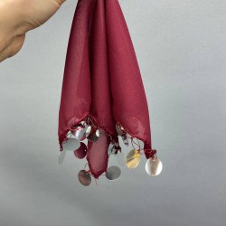 Bordo Pullu Lüx Halay Mendili-MND-114