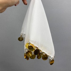 Beyaz Gold Pullu Lüx Halay Mendili-MND-121