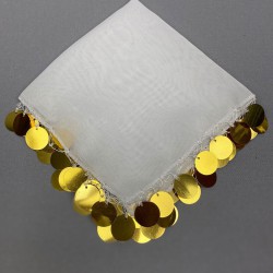 Beyaz Gold Pullu Lüx Halay Mendili-MND-121